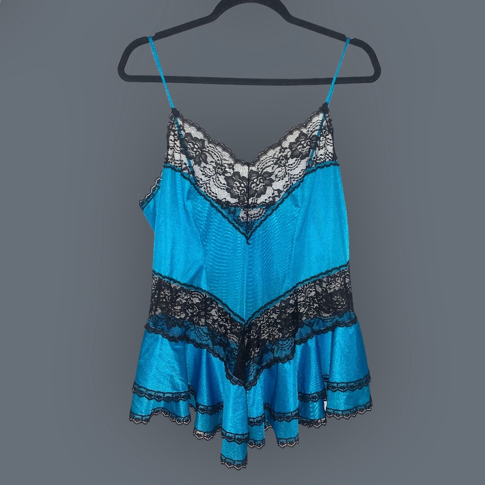 Bright Teal Tank With Black Lace Accents